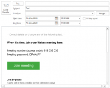 Webex Meeting information within the appointment