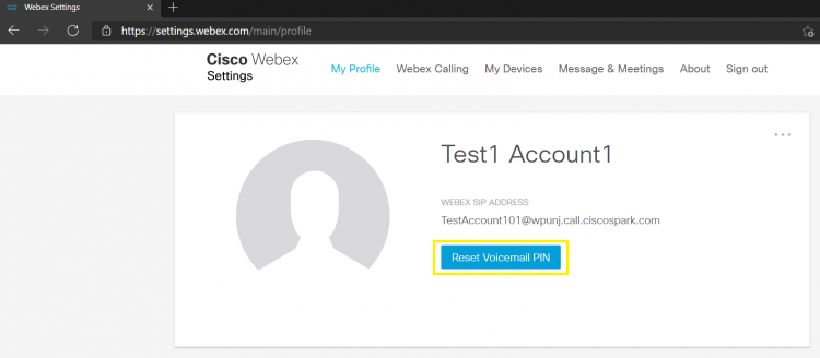 Main Page of the Webex User Portal