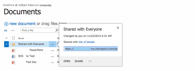 Find the link to your "Shared with Everyone" folder by clicking on the three dots next to the folder.