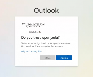If a prompt appears to Trust wpunj.edu, please click Continue.